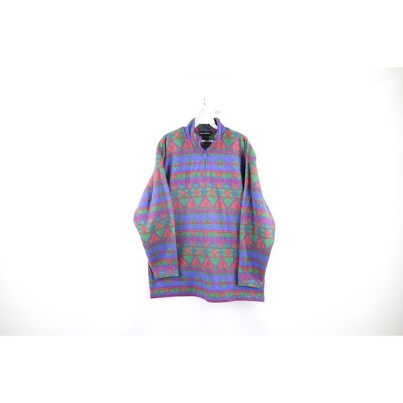 Vintage Sweaters - Vintage 90s Streetwear L Nordic Fair Isle Half Zip Fleece Pullover Sweater